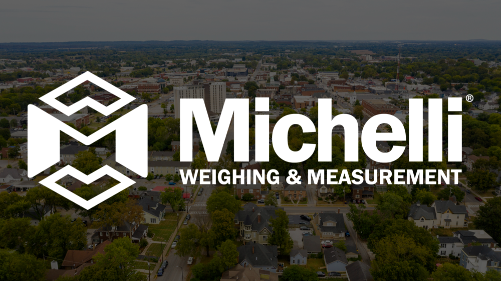 Aerial view of Bowling Green, KY with a white Michelli logo