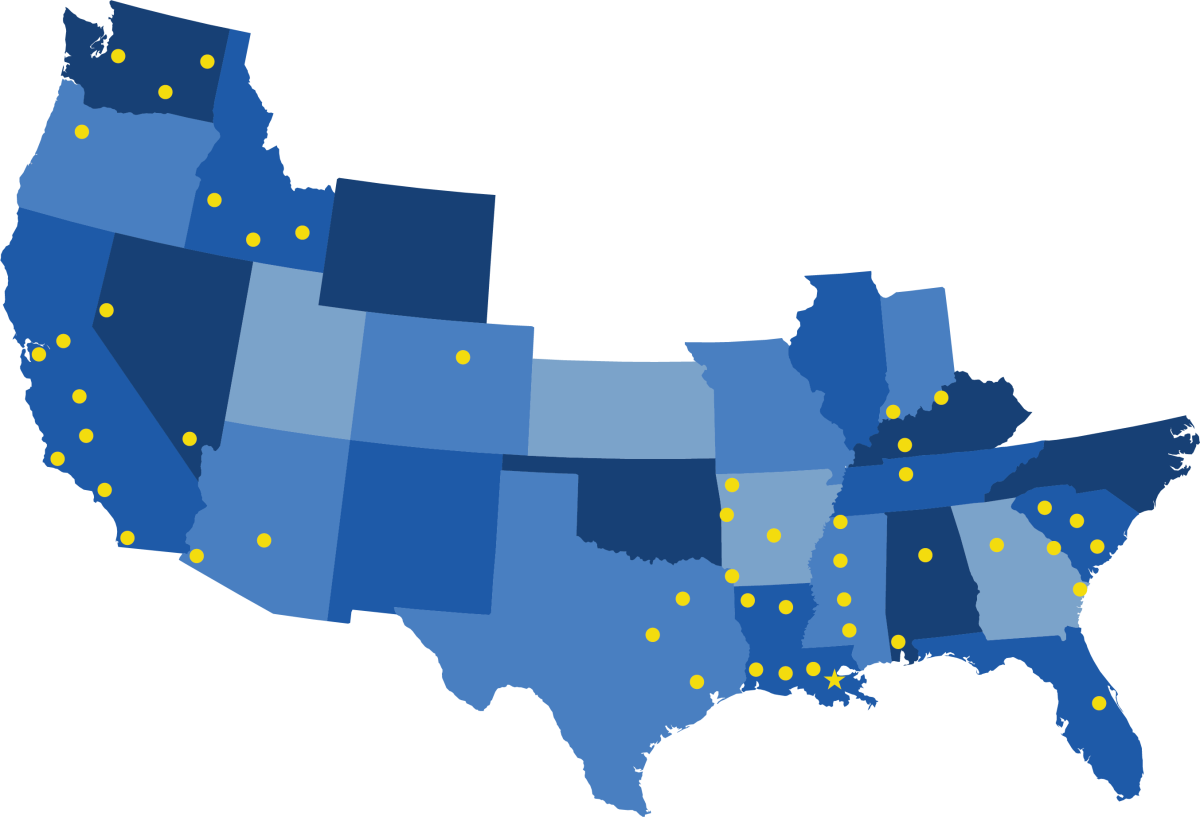 Map showing Michelli Weighing & Measurement service locations across the United States