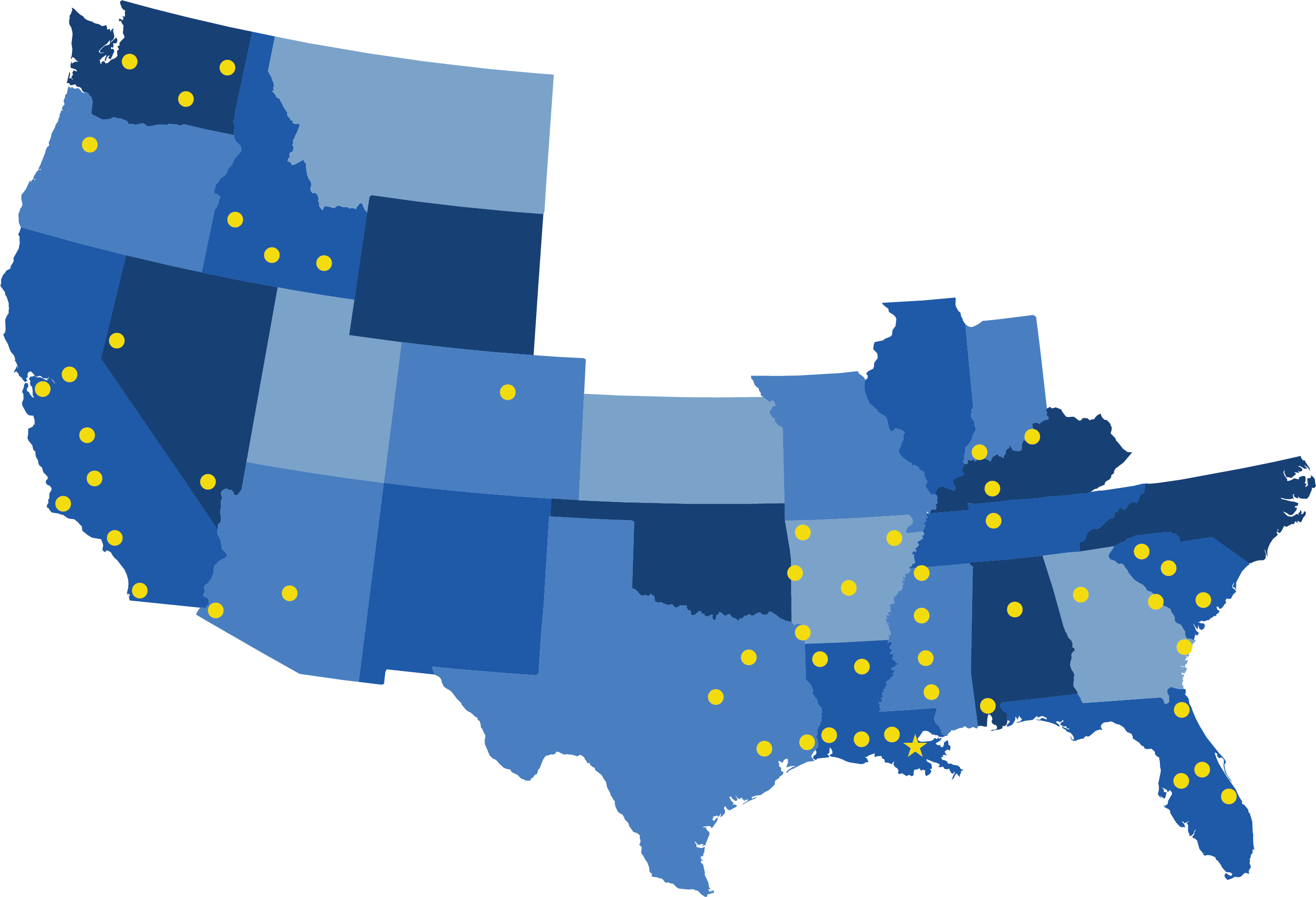 Map showing Michelli Weighing & Measurement service locations across the United States